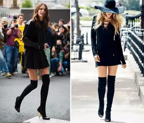 害怕长款卫衣会压垮身高?套上长筒靴就可以无限拉长双腿.