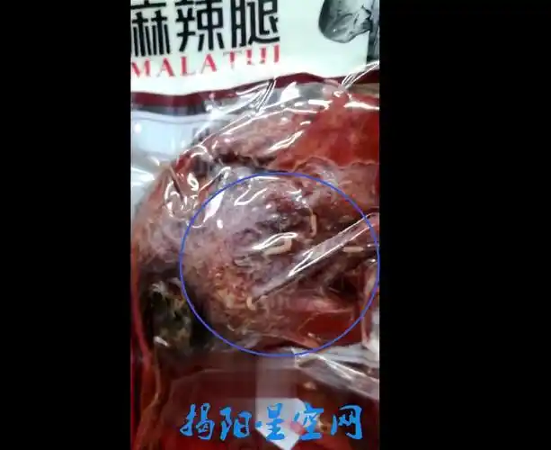 从网友提供的视频中可以看到,这包卤制品里面,有四五只白色的虫子在不