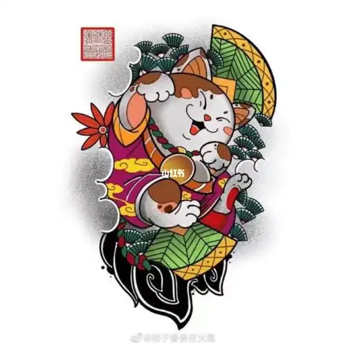 招财猫新传统日式纹身素材
