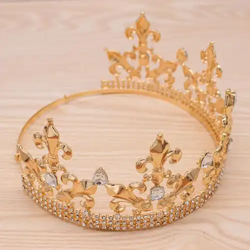 成年男子国王王冠生日王冠大尺寸水钻王子金王冠