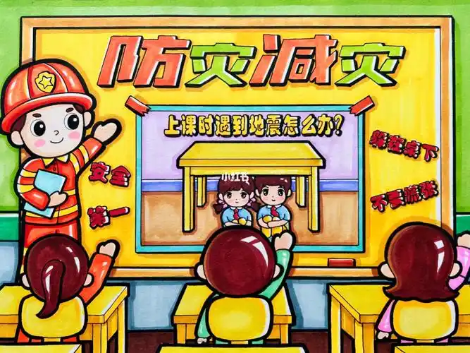 防灾减灾日防震减灾儿童画手抄报线稿模板