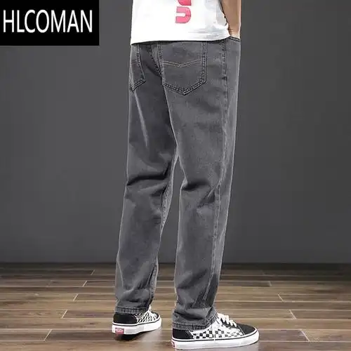 hlcoman男生裤子休闲复古韩版潮流灰色秋季青年宽松直筒裤高街牛仔裤