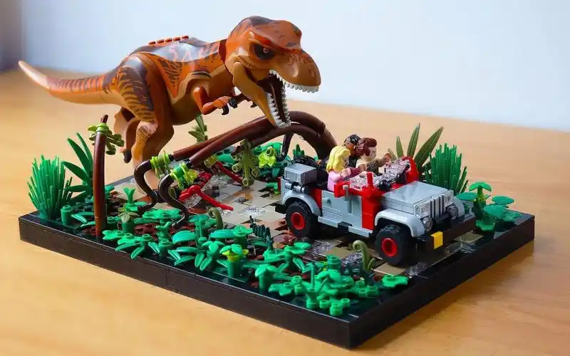 乐高侏罗纪公园霸王龙追逐场景moc搭建教程