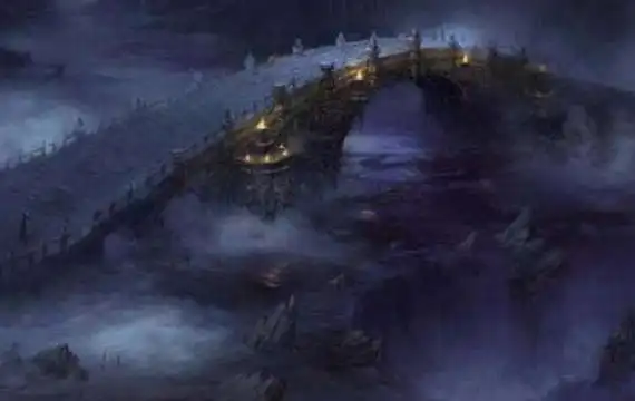 着只见花不见叶的彼岸花;黄泉路尽头就是忘川河,河上有一座桥叫奈何桥