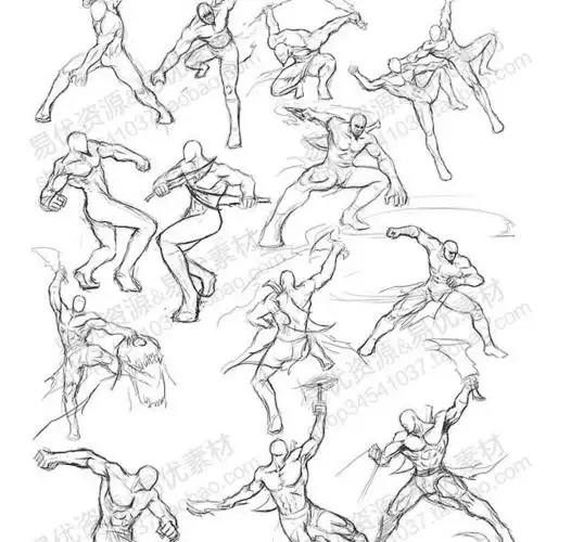 游戏原画素材 1000个武打人物姿势动作线稿 cg 动漫 设定图 y87-淘宝