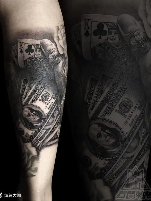 扑克美元_纹身图案手稿图片_徐飞龙的纹身作品集