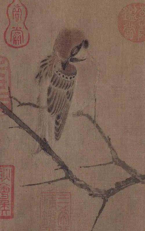 【崔白 宋《寒雀图卷》】《寒雀图卷》绢本,设色,纵:23.5cm,横:101.