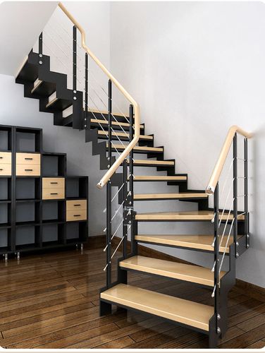 双梁钢木网红旋转楼梯阁楼复式家用loft公寓室内实木踏板木制室外