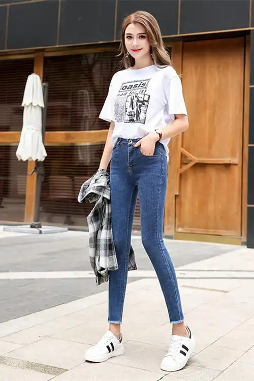 高腰牛仔裤女春秋装季新款女装裤子9分毛边缺口休闲裤显瘦百搭紧身九