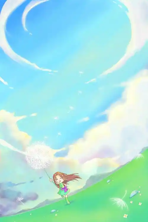 春天手持蒲公英奔跑的少女