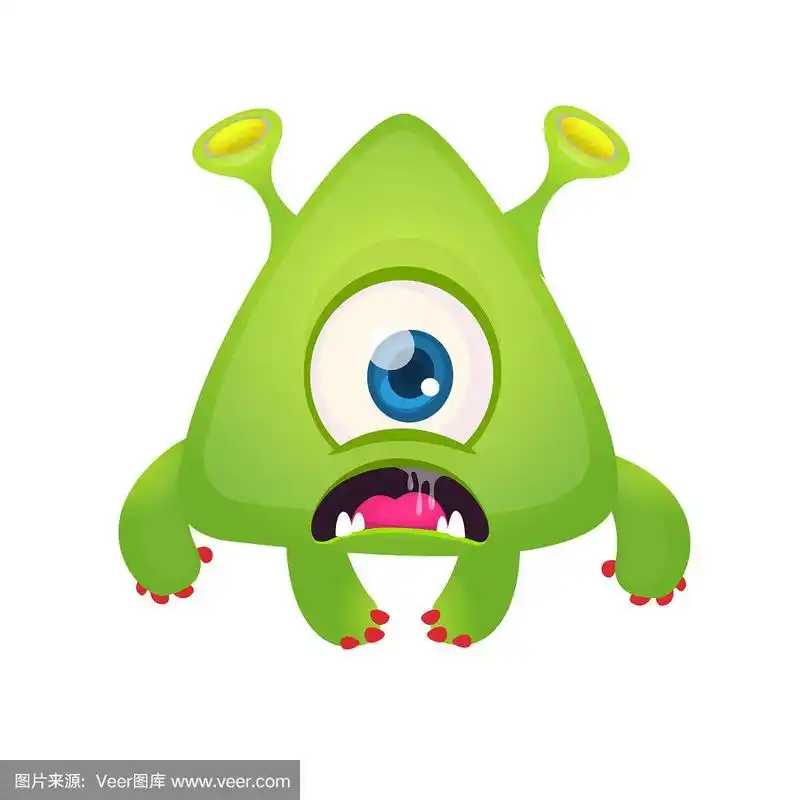 有趣的独眼外星人卡通.矢量图