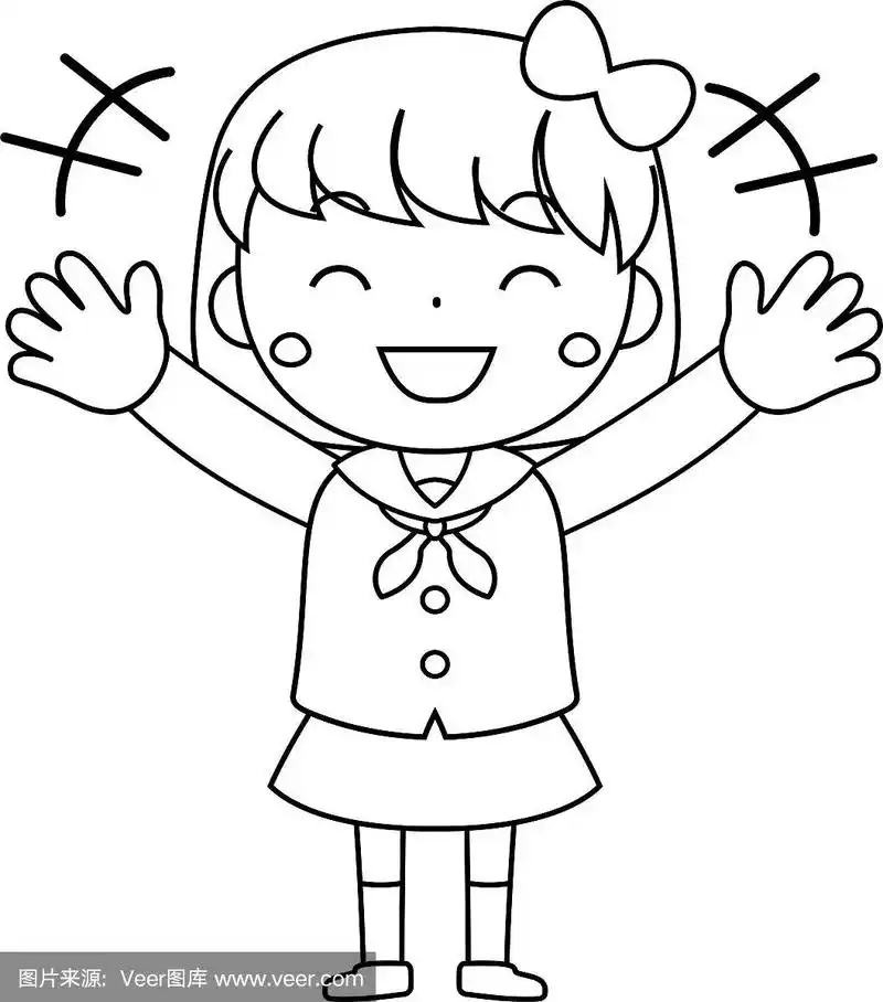 一个可爱的短发女学生穿着水手服表达情感轮廓