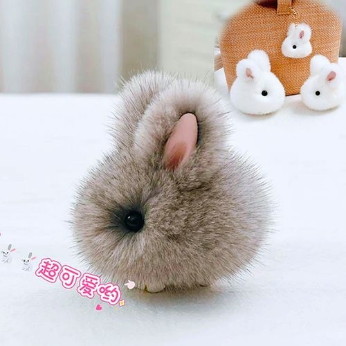 超萌玉兔水貂毛挂件呆萌小兔子毛毛手机挂件可爱装死兔真毛包挂件