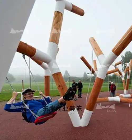 大型商业美陈金属不锈钢装置 定制互动装置 艺术组合秋千