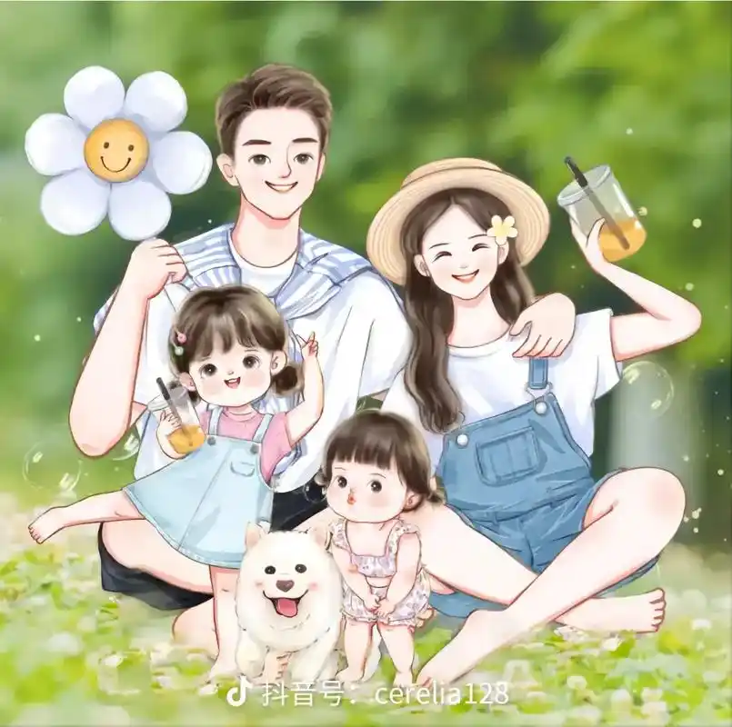 两个女儿系列 #一家四口头像 - 抖音