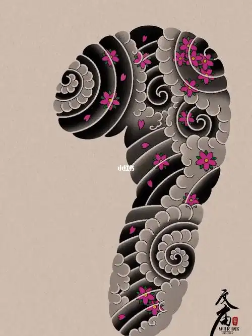 『日式樱花臂』绘制过程……#传统纹身  #纹身也清新  #日式老传统