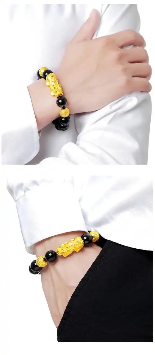 翡德丽高端品牌珠宝3d硬金貔貅手链男士金转运珠手串3d硬金貔恘金招财