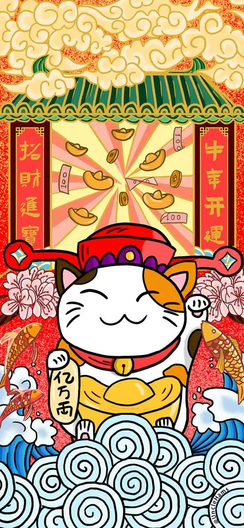 牛年开运招财猫手机壁纸