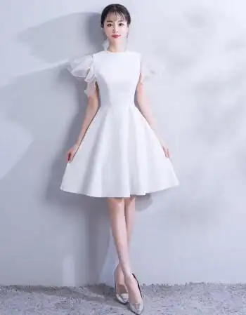 白色晚礼服女2018新款短款宴会聚会名媛小礼服裙毕业派对端庄大气