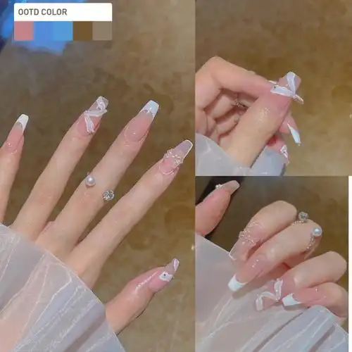 法式仙气丝带美甲时尚耐看显白