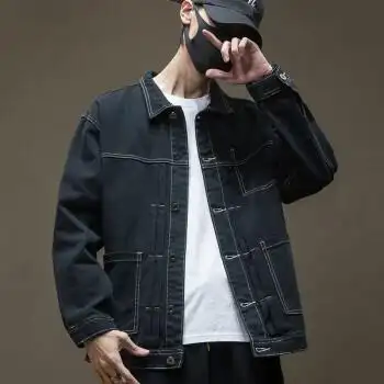 大码牛仔衣服男生潮牌加肥加大号肥佬胖子上衣黑色4xl体重180200斤