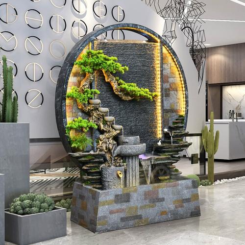 庭院花园布置水幕墙流水景观别墅入户假山喷泉造景装饰墙落地摆件