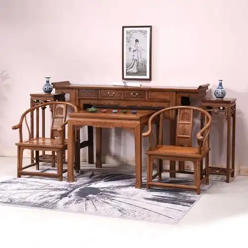 红木家具鸡翅木中堂六件套农村堂屋新中式实木供桌八仙桌四件套