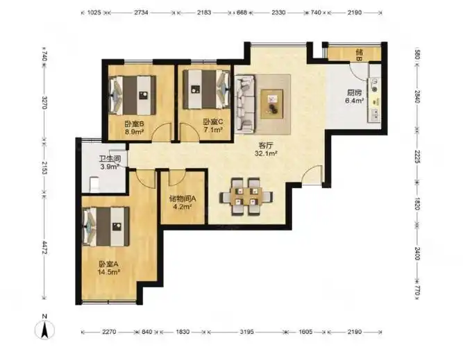 枫韵蓝湾3室2厅2卫电梯房精装修100平米