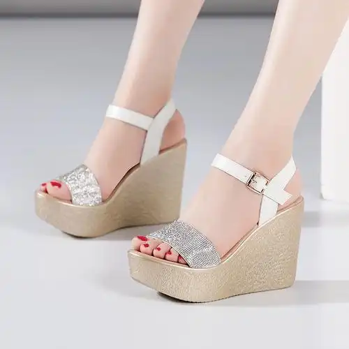 凉鞋超高高跟11cm坡跟2020夏季松糕厚底防水时装凉鞋