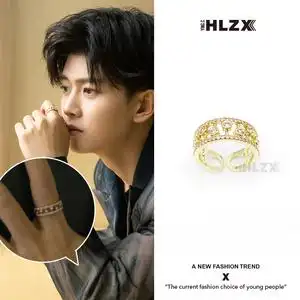 任嘉伦乌鸦小姐与蜥蜴先生闪闪发光的你同款镶钻音符金色戒指饰品