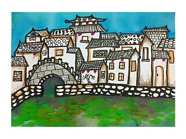 「少儿美术/儿童画-《苏州古镇》」