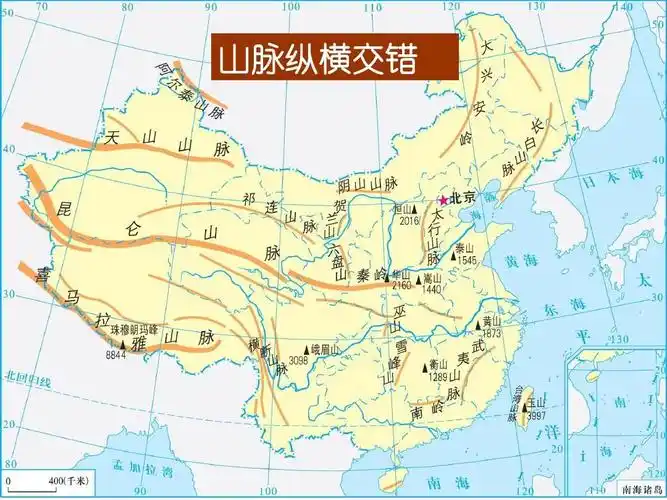 山脉纵横交错 中国的地形