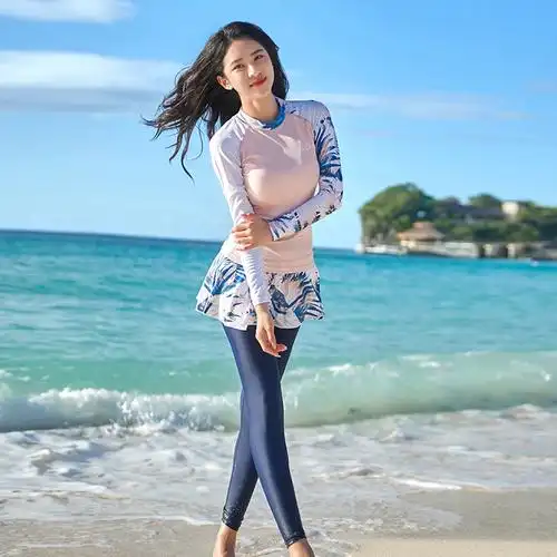 分体泳衣女裙式长袖长裤套装全身显瘦遮肚保守韩国游泳衣