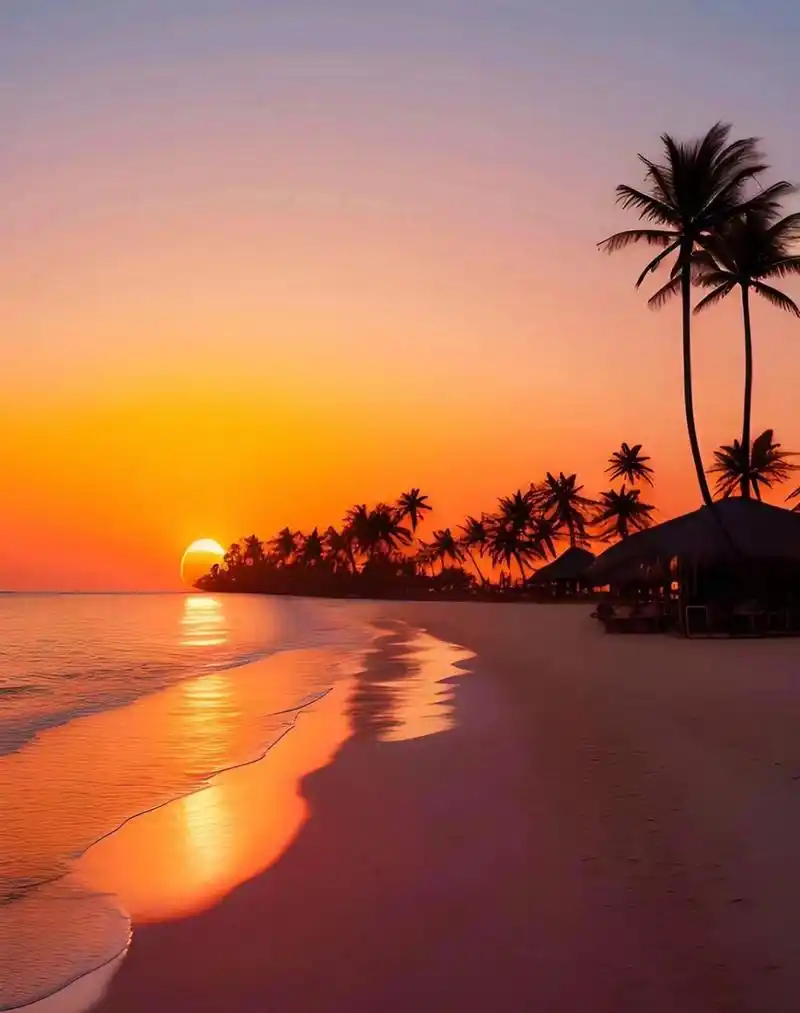 住在海边城市傍晚时分去到一块美丽的海滩上看夕阳西下会非常的心旷神