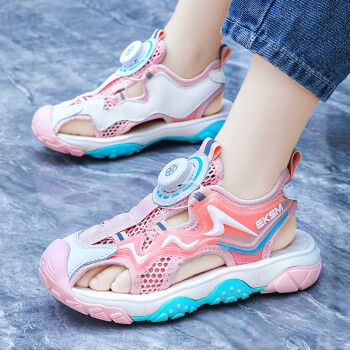 回力包脚趾凉鞋女童夏款儿童女款粉色夏天外穿运动沙滩鞋包头旋转纽扣