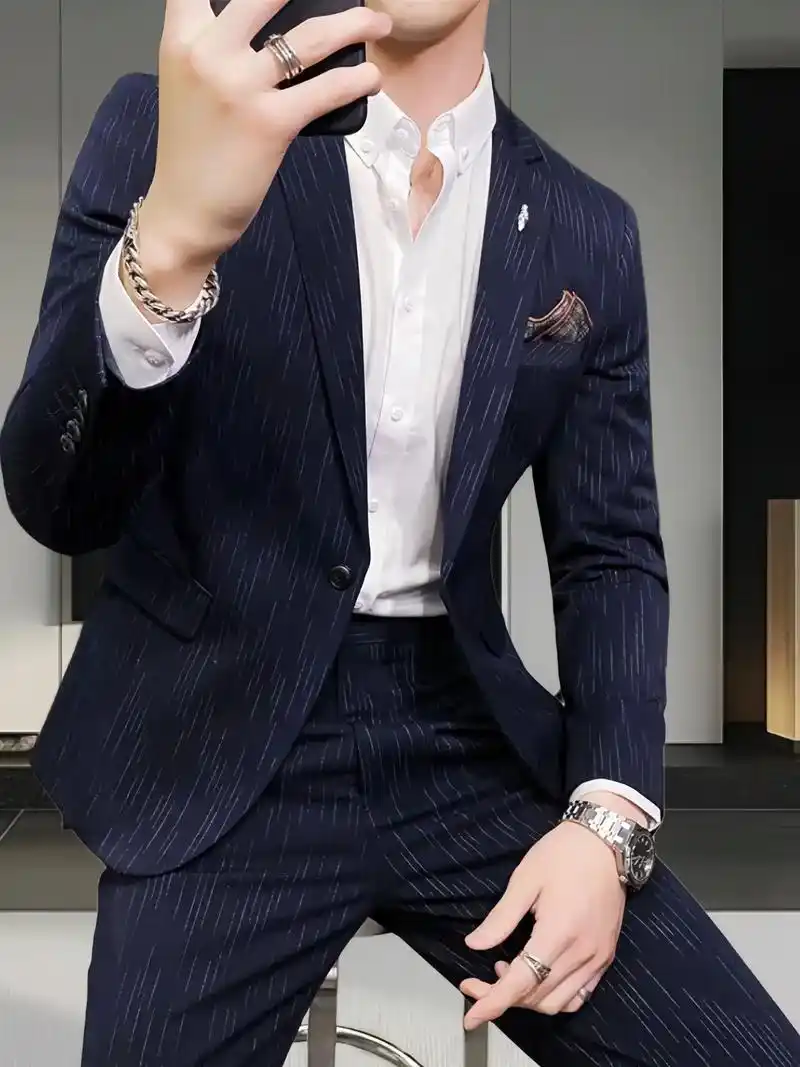 男神们新款条纹西装套装男款商务正装来啦!痞帅范儿十足!