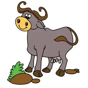 彩色牛可爱的卡通水牛白色背景的儿童版画, t恤, 彩色书, 有趣和友好