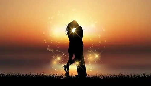 黄色黄昏背景520情人节海报背景情侣背景