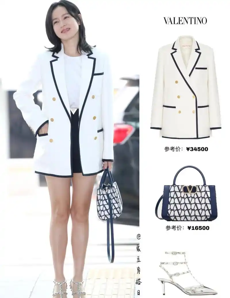 孙艺珍今日机场穿搭,白色夹克搭配印花手袋与高跟鞋,知性优雅,气质