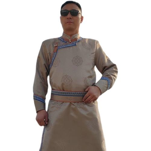 蒙古舞蹈演出艺考服装男士高档蒙古袍长款舒适民族风日常服装新款