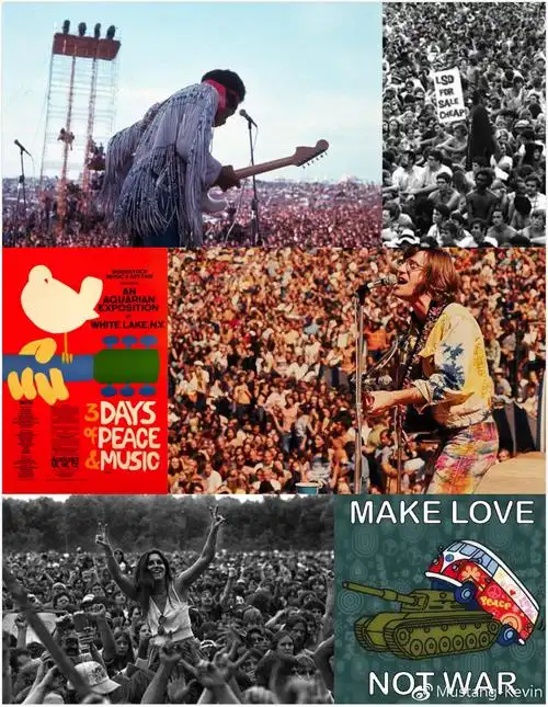 1969年的伍德斯托克音乐节,jimi hendrix和当时狂欢的人们
