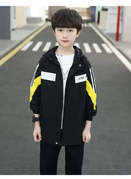 小学生儿童装男童秋装新款中童春秋季帅气洋气韩版中长款连帽风衣蓝色