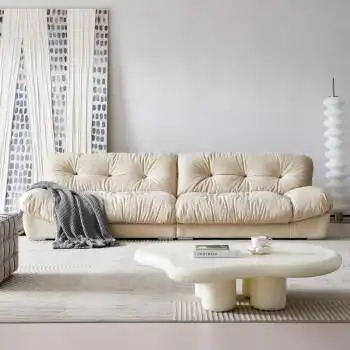 云朵沙发 baxter云朵沙发奶油风超宽坐深直排四人复古磨砂布沙发 五人