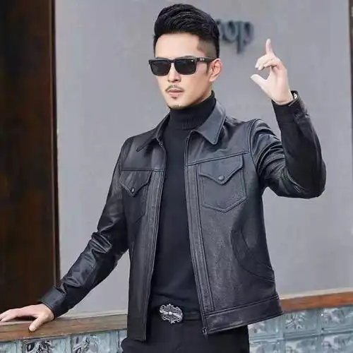 巴比公子(babi boy) 扫毒刘德华同款真皮皮衣男士头层牛皮简约时尚