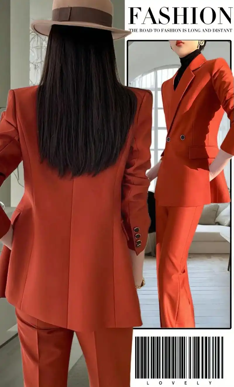 高级感橘红色西服套装～～姐妹们,高级感橘红色西服套装来咯!