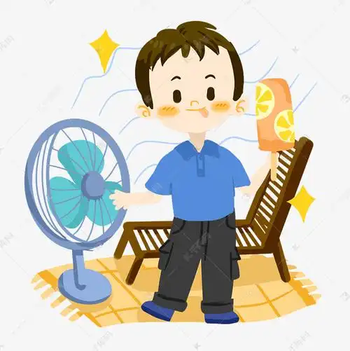 夏日卡通男孩吹风扇png素材