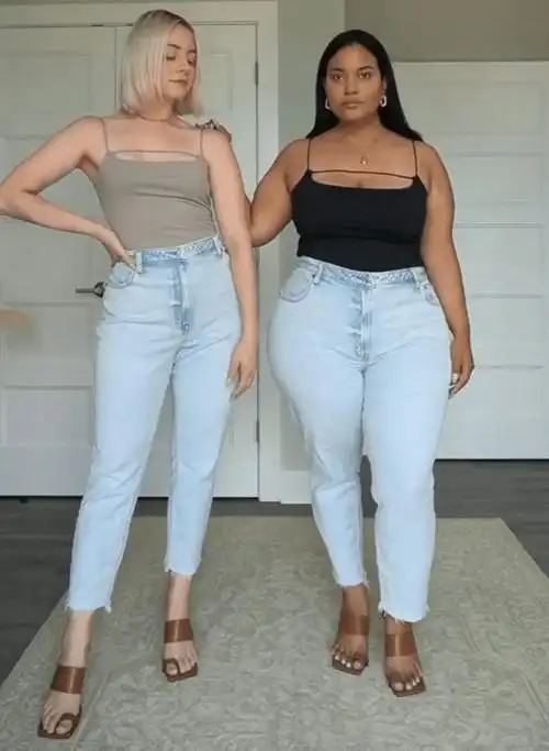 这才是真正的胖瘦大对比!外国一对胖瘦穿同款搭配,胖女孩竟不输