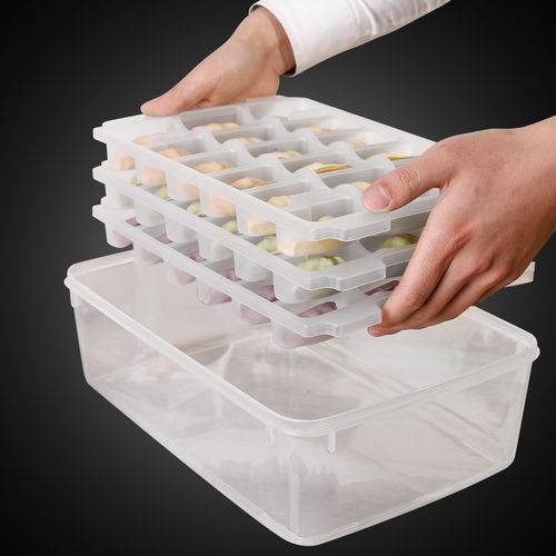 塑料保鲜盒套装冰箱多层不粘速冻饺子盒可微波解冻分格饺子托盘