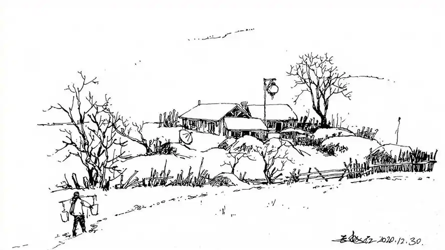 钢笔风景手绘雪景