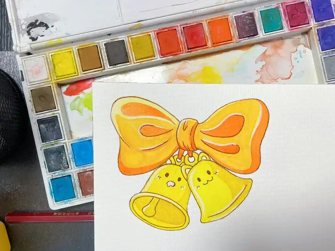 水彩画 #铃铛#蝴蝶结画法 - 抖音